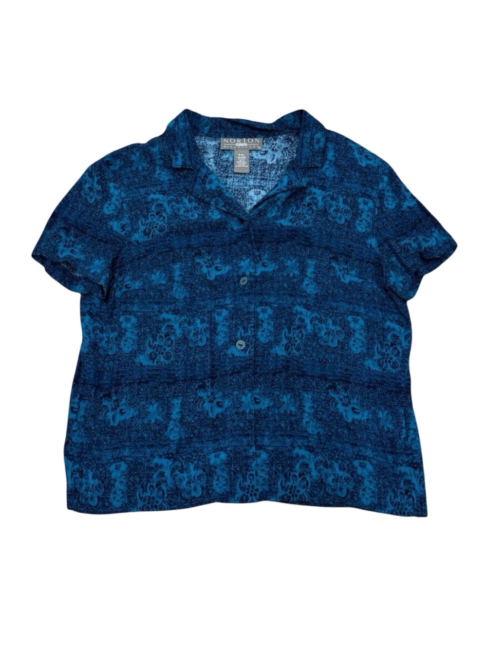 Vintage Women’s Norton McNaughton Petites Blue Pattern Blouse Y2K